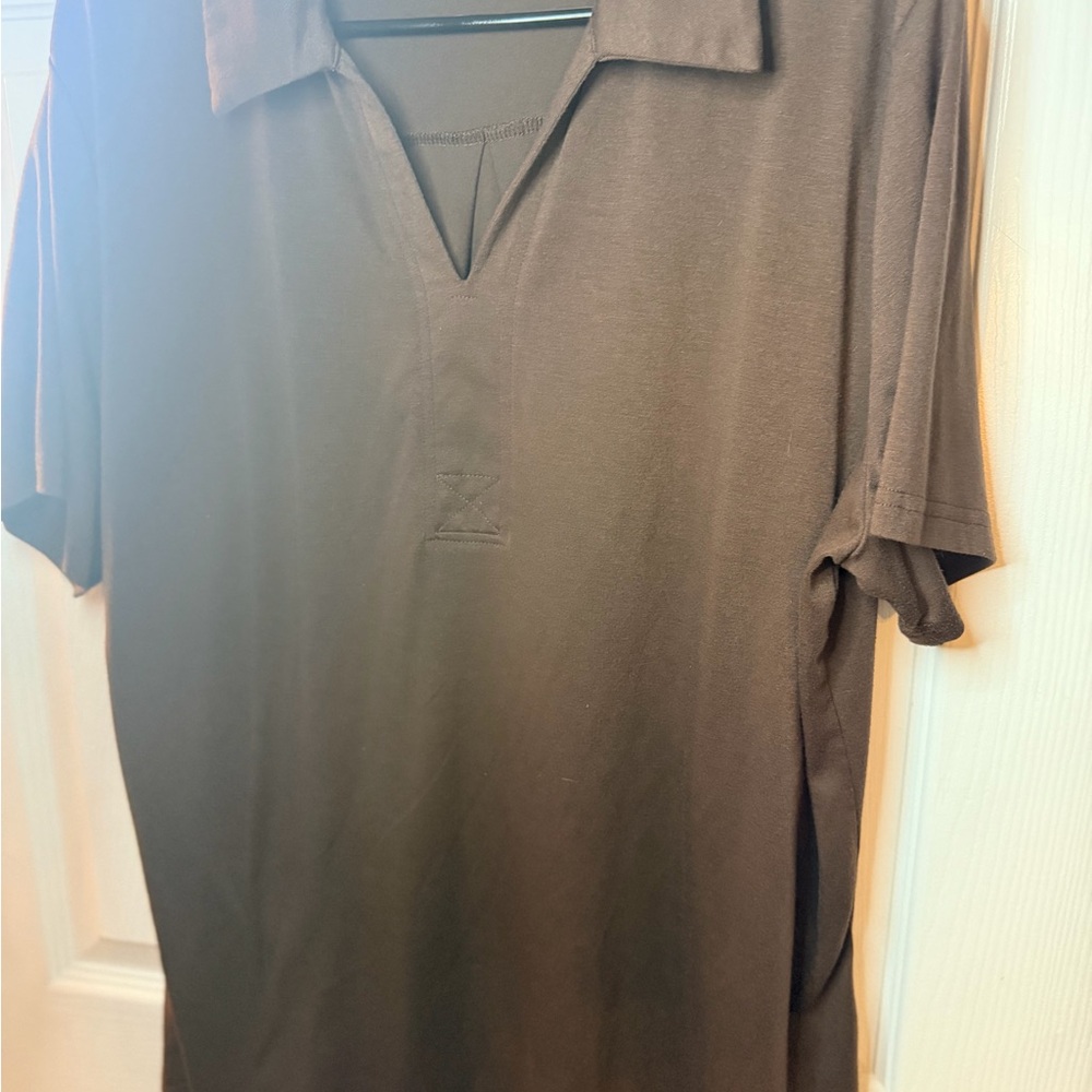 Women’s Chocolate Brown Collared V Neck Soft XXL Shirt - Picture 3 of 4